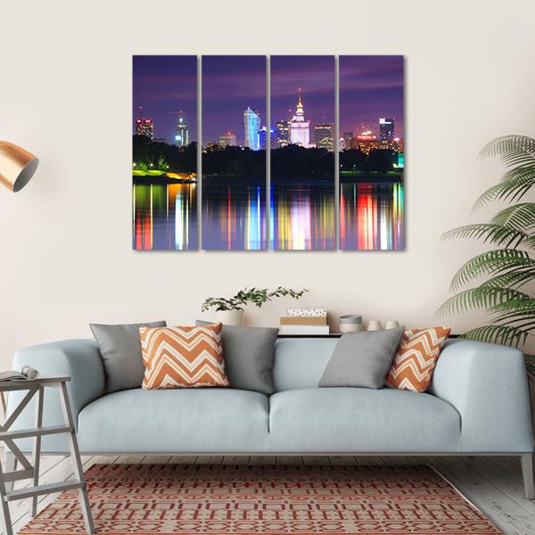 Warsaw Night View Of The City From The River Canvas Wall Art-4 Horizontal-Gallery Wrap-34" x 24"-Tiaracle