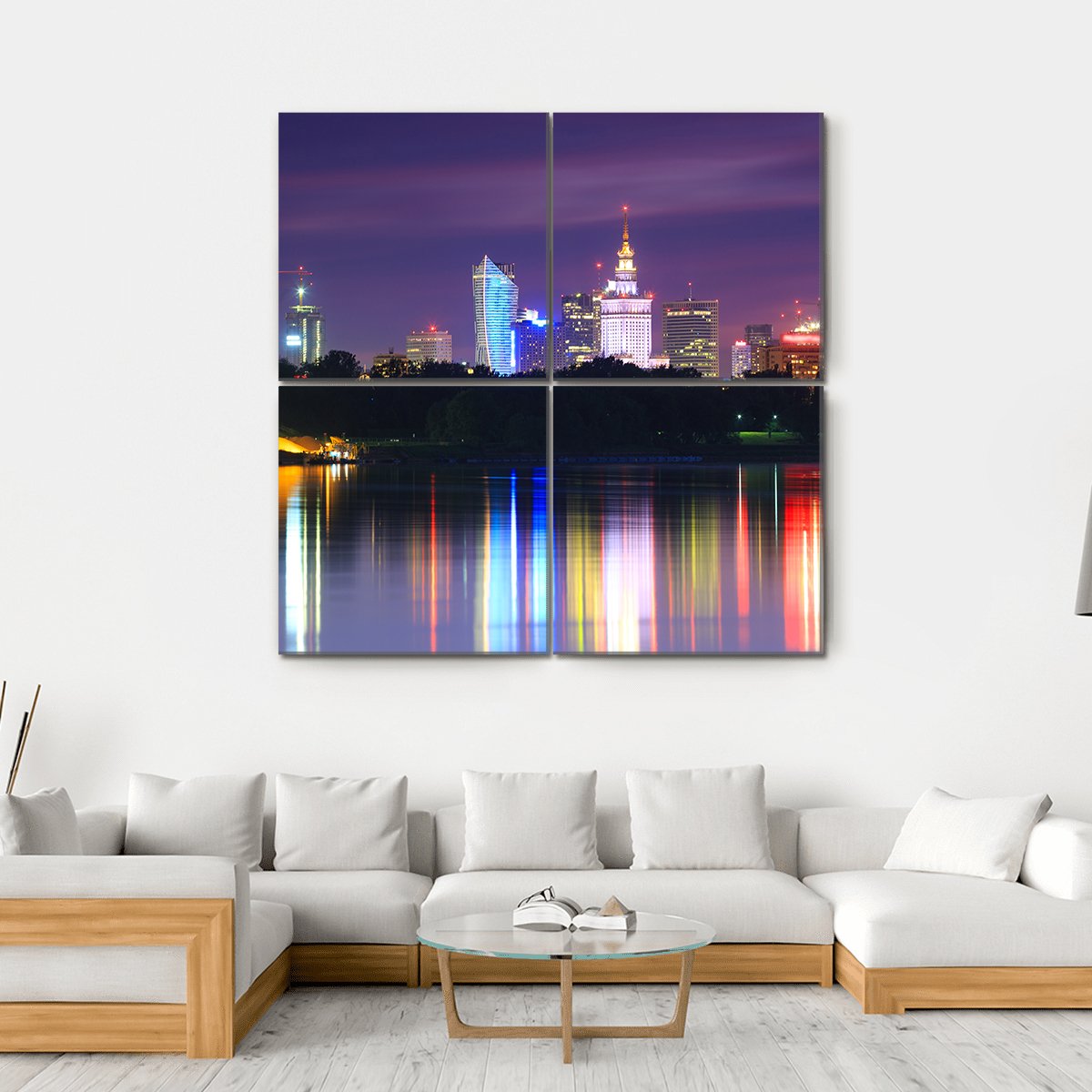Warsaw Night View Of The City From The River Canvas Wall Art-4 Square-Gallery Wrap-17" x 17"-Tiaracle