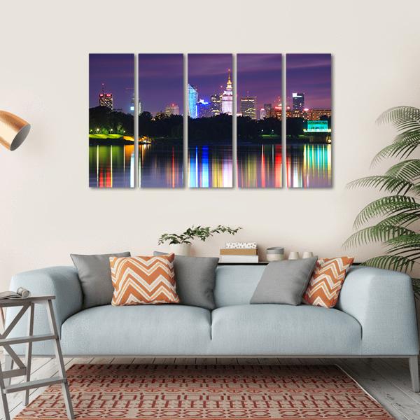 Warsaw Night View Of The City From The River Canvas Wall Art-5 Horizontal-Gallery Wrap-22" x 12"-Tiaracle
