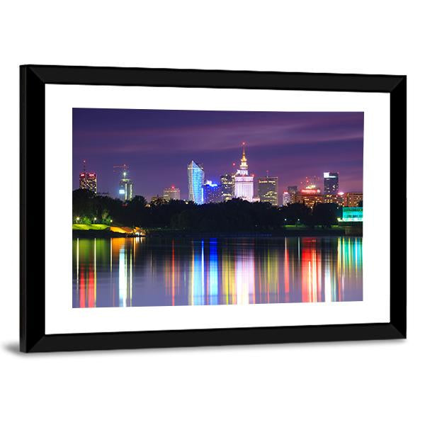 Warsaw Night View Of The City From The River Canvas Wall Art-3 Horizontal-Gallery Wrap-25" x 16"-Tiaracle