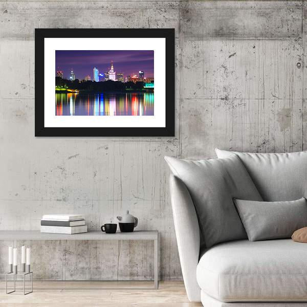 Warsaw Night View Of The City From The River Canvas Wall Art-3 Horizontal-Gallery Wrap-25" x 16"-Tiaracle