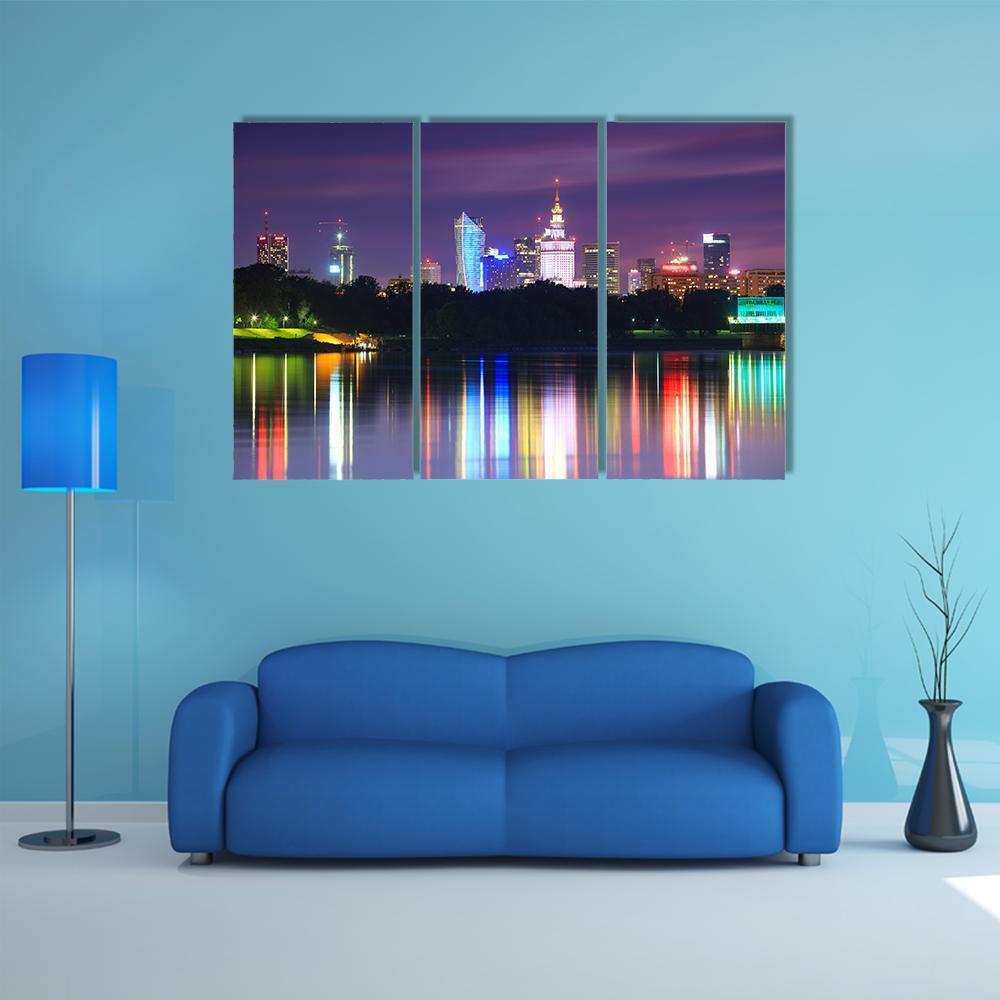 Warsaw Night View Of The City From The River Canvas Wall Art-3 Horizontal-Gallery Wrap-37" x 24"-Tiaracle