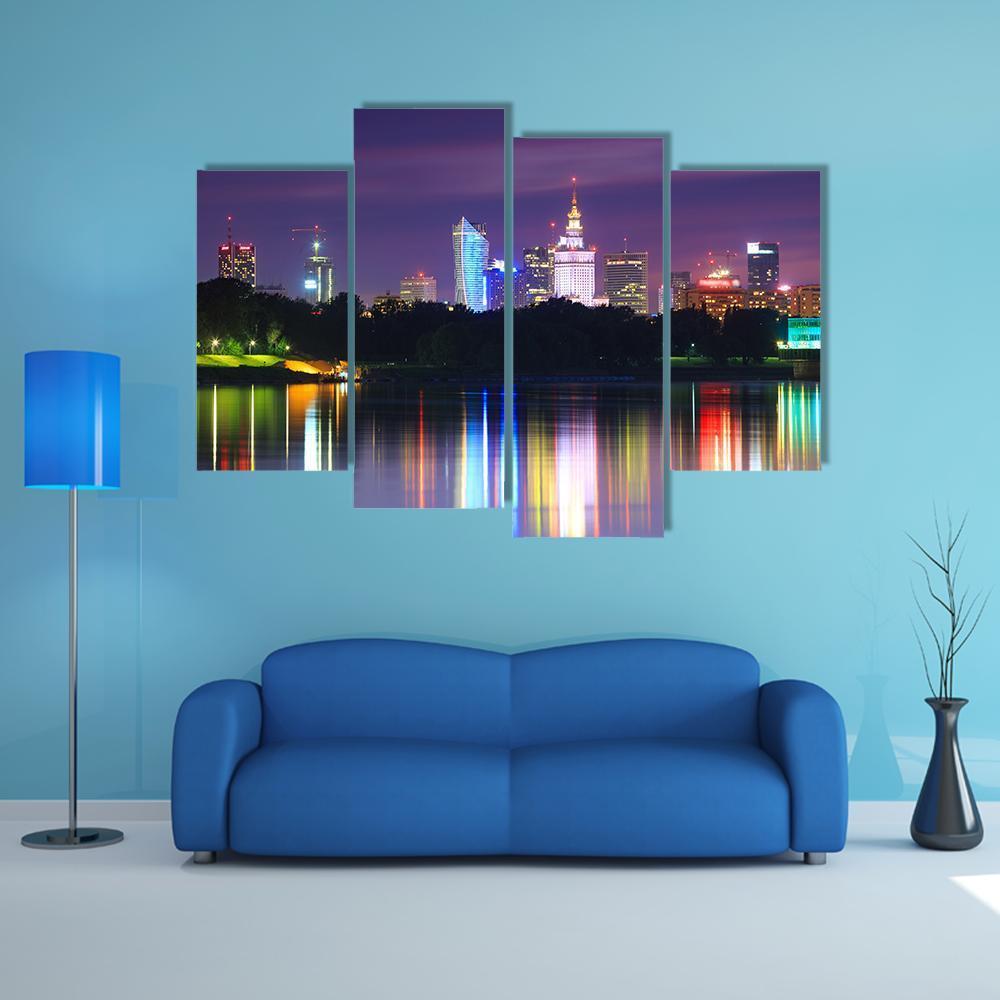 Warsaw Night View Of The City From The River Canvas Wall Art-4 Pop-Gallery Wrap-50" x 32"-Tiaracle