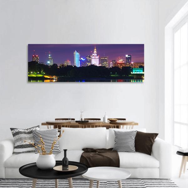 Warsaw Night View Panoramic Canvas Wall Art-1 Piece-36" x 12"-Tiaracle
