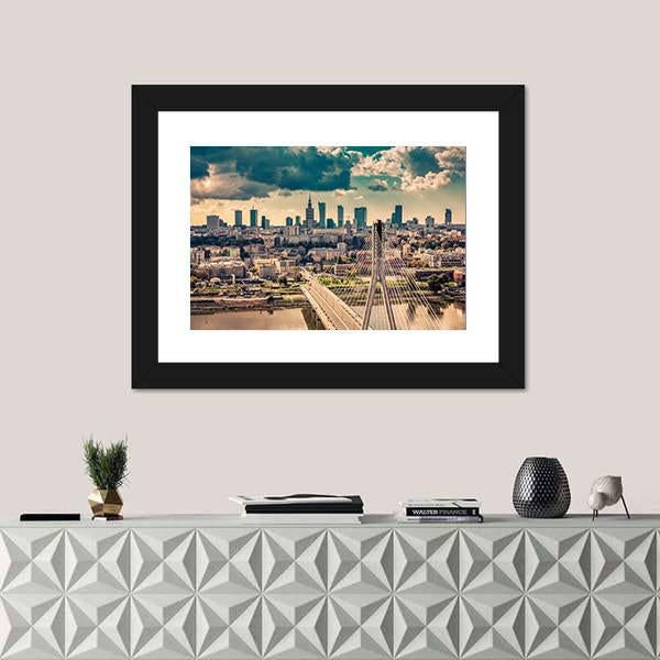 Warsaw Skyline Behind The Bridge Canvas Wall Art-1 Piece-Framed Print-20" x 16"-Tiaracle