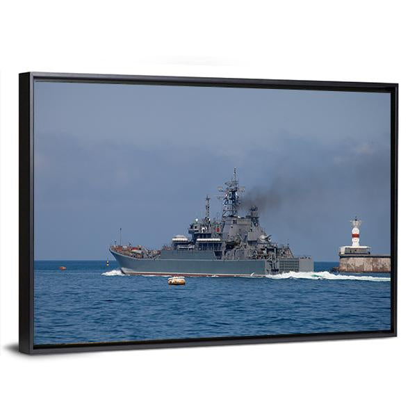 Warship Out Of The Bay Canvas Wall Art-3 Horizontal-Gallery Wrap-25" x 16"-Tiaracle