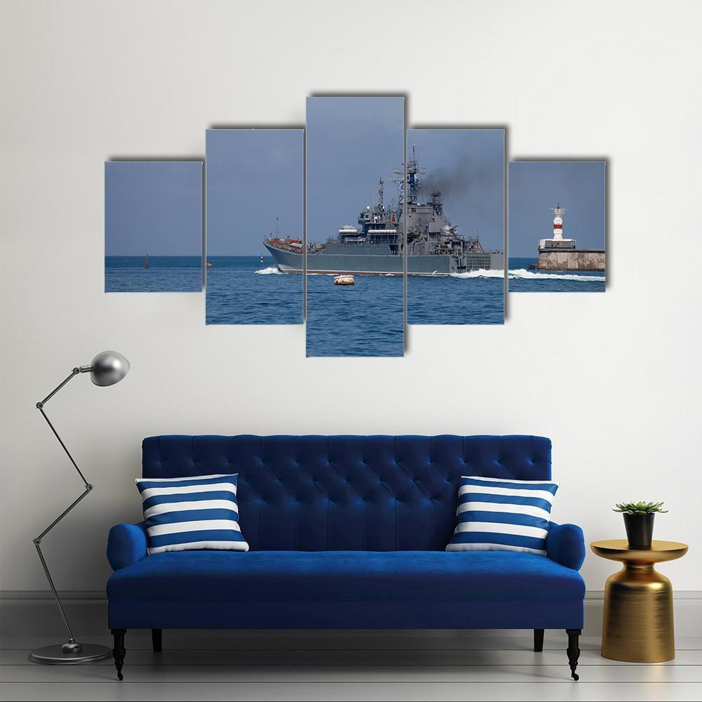 Warship Out Of The Bay Canvas Wall Art-1 Piece-Gallery Wrap-48" x 32"-Tiaracle