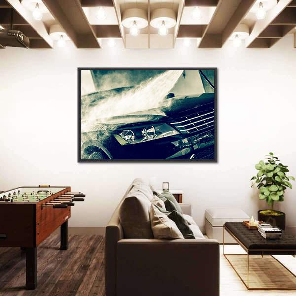 Washing Modern Car By High Pressure Water Canvas Wall Art-3 Horizontal-Gallery Wrap-25" x 16"-Tiaracle