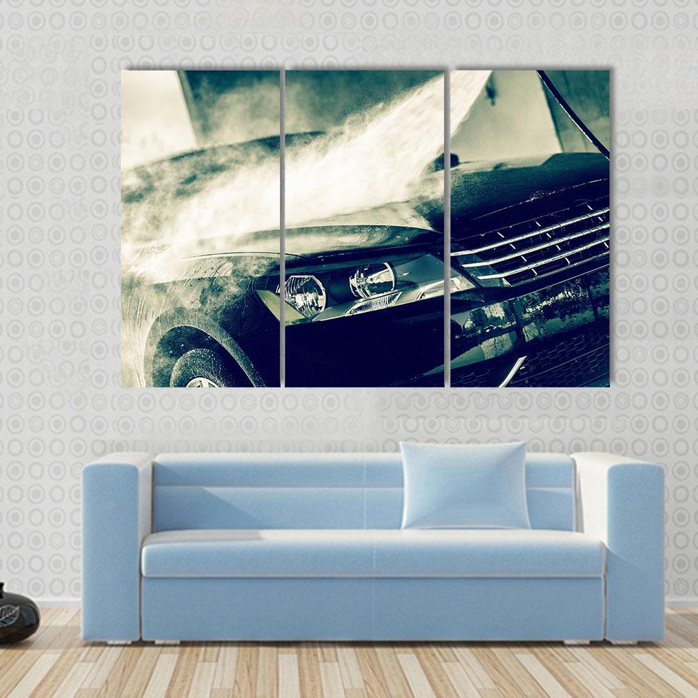Washing Modern Car By High Pressure Water Canvas Wall Art-3 Horizontal-Gallery Wrap-37" x 24"-Tiaracle
