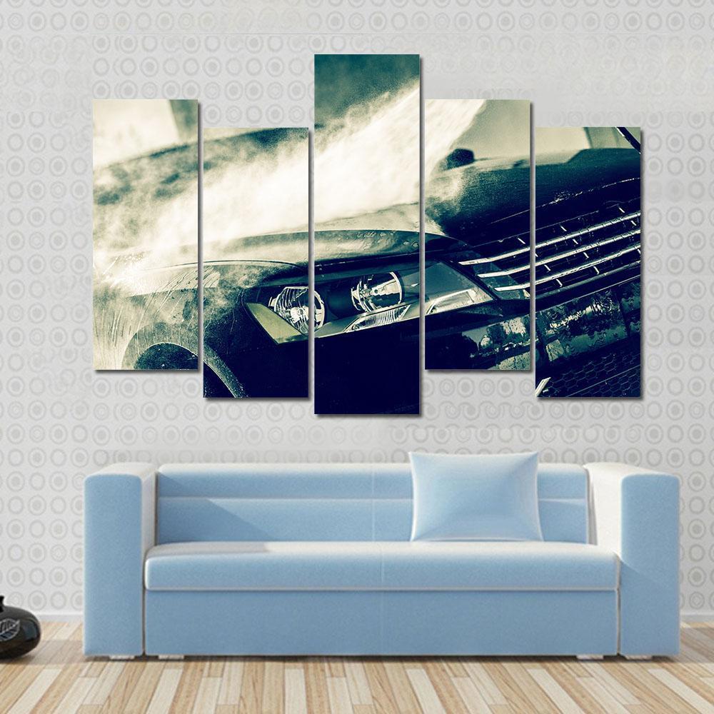 Washing Modern Car By High Pressure Water Canvas Wall Art-5 Pop-Gallery Wrap-47" x 32"-Tiaracle