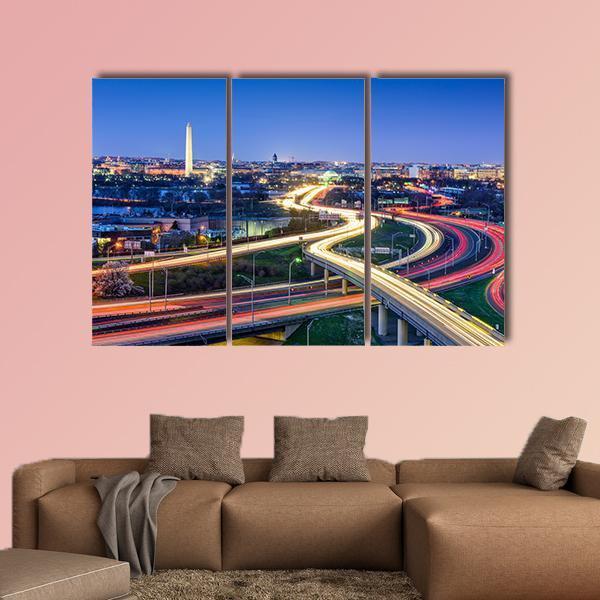 Washington D.C. Skyline With Highways Canvas Wall Art-3 Horizontal-Gallery Wrap-37&quot; x 24&quot;-Tiaracle