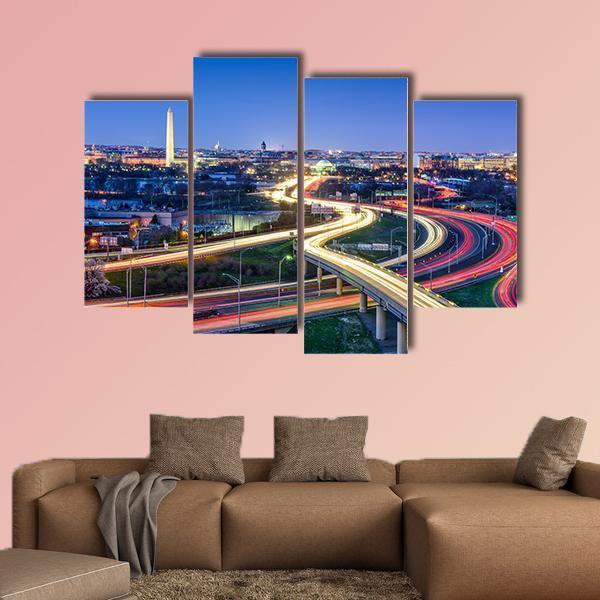 Washington D.C. Skyline With Highways Canvas Wall Art-4 Pop-Gallery Wrap-50" x 32"-Tiaracle