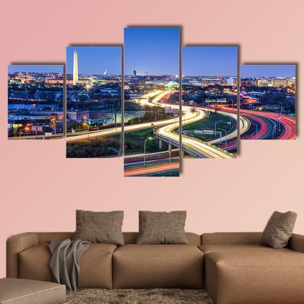 Washington D.C. Skyline With Highways Canvas Wall Art-5 Star-Gallery Wrap-62&quot; x 32&quot;-Tiaracle