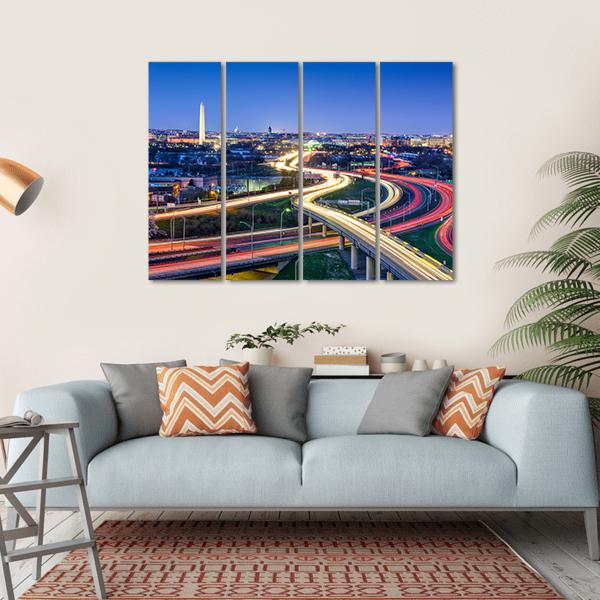 Washington D.C. Skyline With Highways Canvas Wall Art-4 Horizontal-Gallery Wrap-34" x 24"-Tiaracle