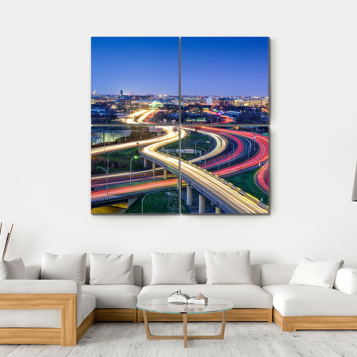 Washington D.C. Skyline With Highways Canvas Wall Art-4 Square-Gallery Wrap-17" x 17"-Tiaracle