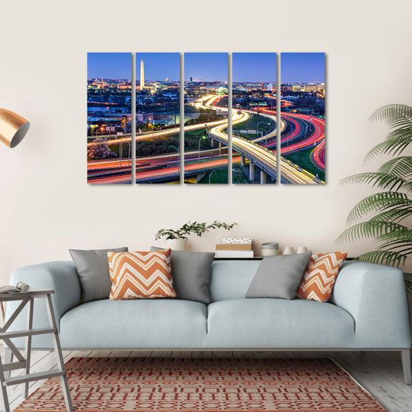 Washington D.C. Skyline With Highways Canvas Wall Art-5 Horizontal-Gallery Wrap-22" x 12"-Tiaracle