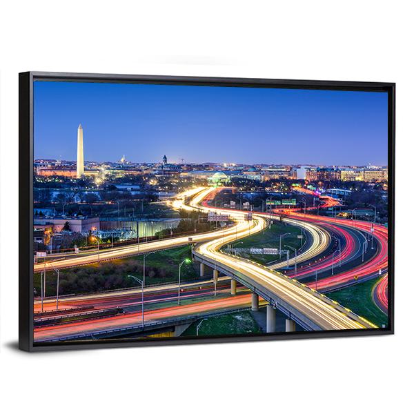 Washington D.C. Skyline With Highways Canvas Wall Art-3 Horizontal-Gallery Wrap-25" x 16"-Tiaracle