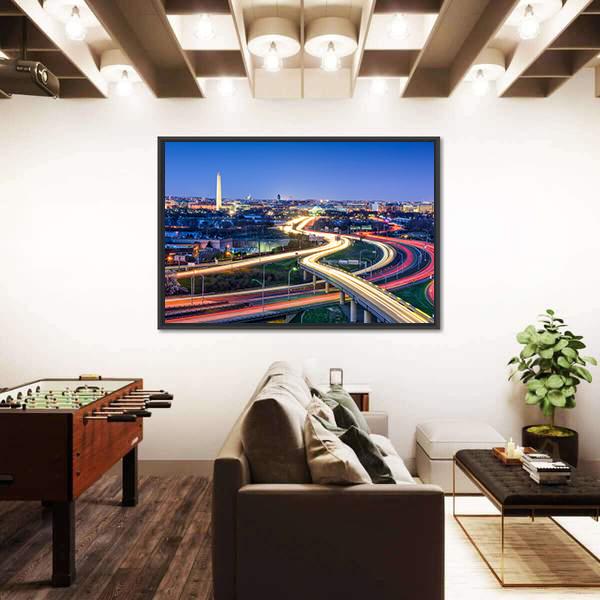 Washington D.C. Skyline With Highways Canvas Wall Art-5 Horizontal-Gallery Wrap-22" x 12"-Tiaracle