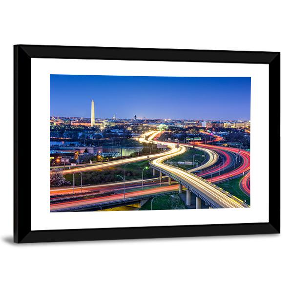 Washington D.C. Skyline With Highways Canvas Wall Art-5 Horizontal-Gallery Wrap-22" x 12"-Tiaracle