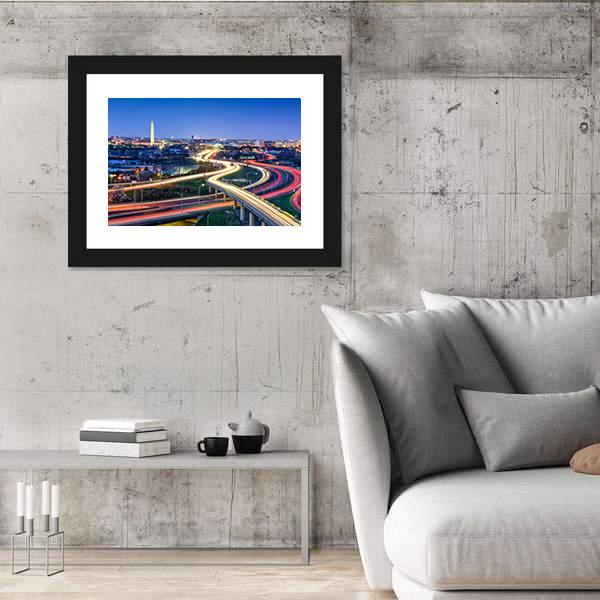 Washington D.C. Skyline With Highways Canvas Wall Art-5 Horizontal-Gallery Wrap-22" x 12"-Tiaracle