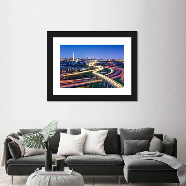 Washington D.C. Skyline With Highways Canvas Wall Art-3 Horizontal-Gallery Wrap-25" x 16"-Tiaracle