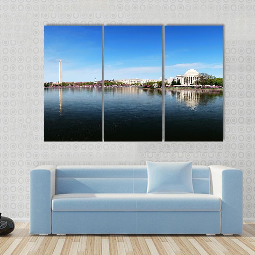 Washington Monument and Thomas Jefferson Memorial Canvas Wall Art-3 Horizontal-Gallery Wrap-37" x 24"-Tiaracle