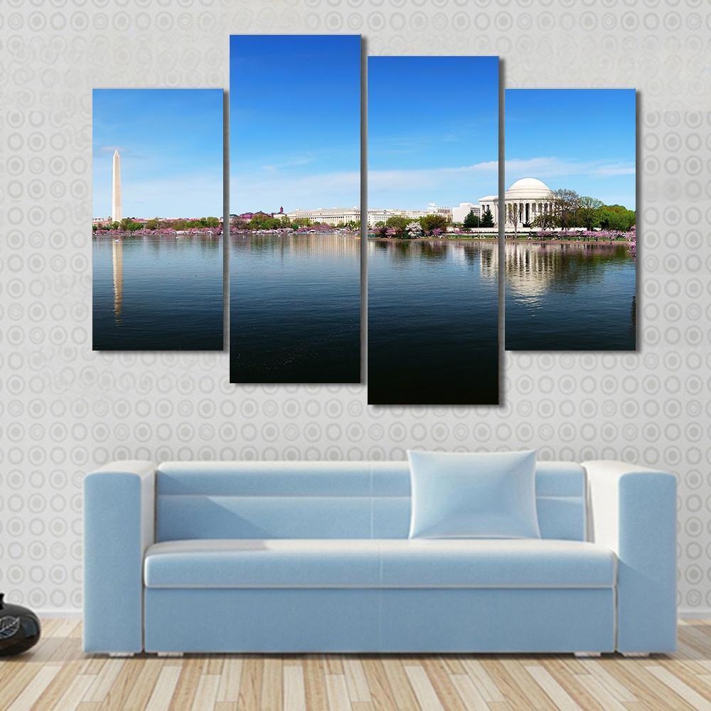 Washington Monument and Thomas Jefferson Memorial Canvas Wall Art-4 Pop-Gallery Wrap-50" x 32"-Tiaracle