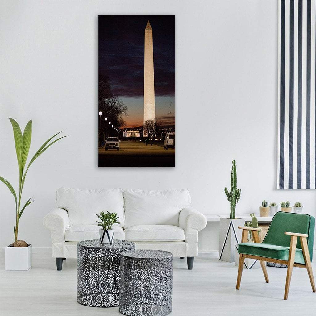 Washington Monument At Night Vertical Canvas Wall Art-3 Vertical-Gallery Wrap-12" x 25"-Tiaracle