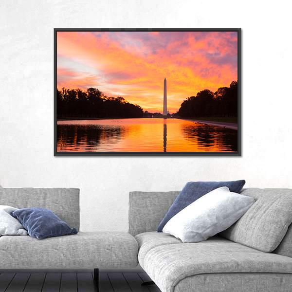 Washington Monument At Sunrise Canvas Wall Art-5 Horizontal-Gallery Wrap-22" x 12"-Tiaracle