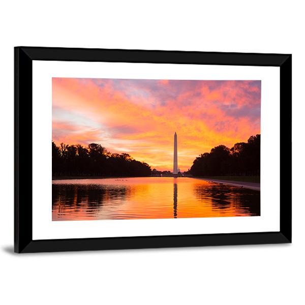 Washington Monument At Sunrise Canvas Wall Art-1 Piece-Framed Print-20" x 16"-Tiaracle