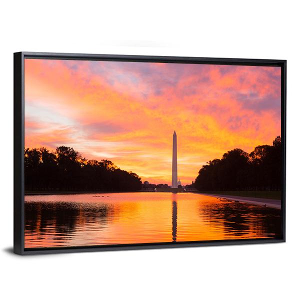 Washington Monument At Sunrise Canvas Wall Art-1 Piece-Floating Frame-36" x 24"-Tiaracle