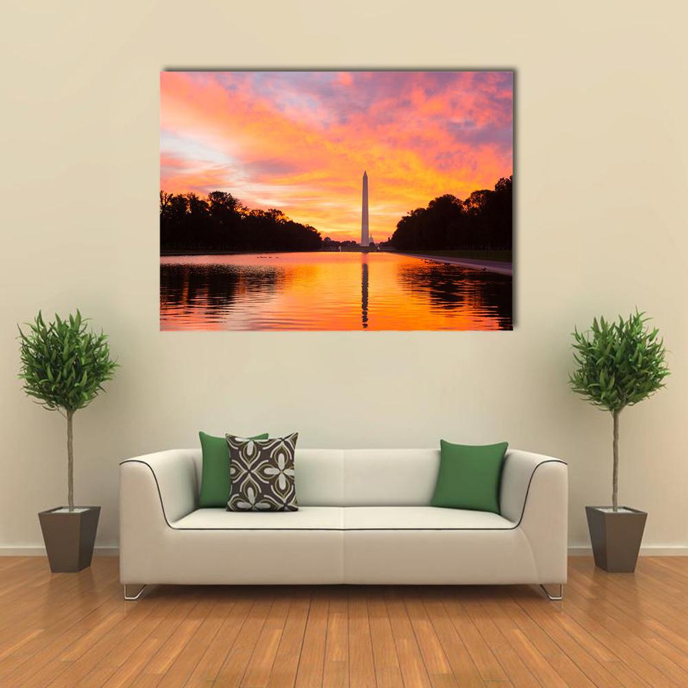 Washington Monument At Sunrise Canvas Wall Art-4 Horizontal-Gallery Wrap-34" x 24"-Tiaracle