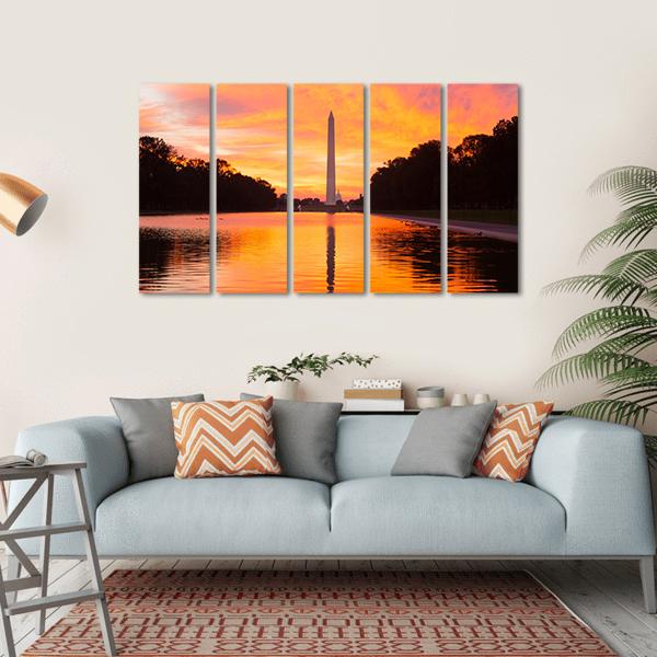 Washington Monument At Sunrise Canvas Wall Art-5 Horizontal-Gallery Wrap-22" x 12"-Tiaracle