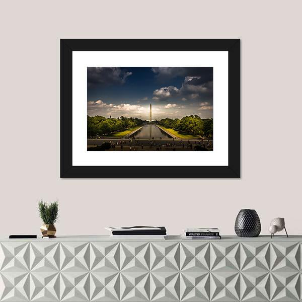 Washington Monument With The Mirror Lake Canvas Wall Art-1 Piece-Framed Print-20" x 16"-Tiaracle