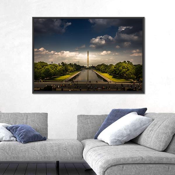Washington Monument With The Mirror Lake Canvas Wall Art-3 Horizontal-Gallery Wrap-25" x 16"-Tiaracle