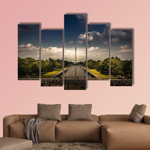 Washington Monument With The Mirror Lake Canvas Wall Art-5 Pop-Gallery Wrap-47" x 32"-Tiaracle