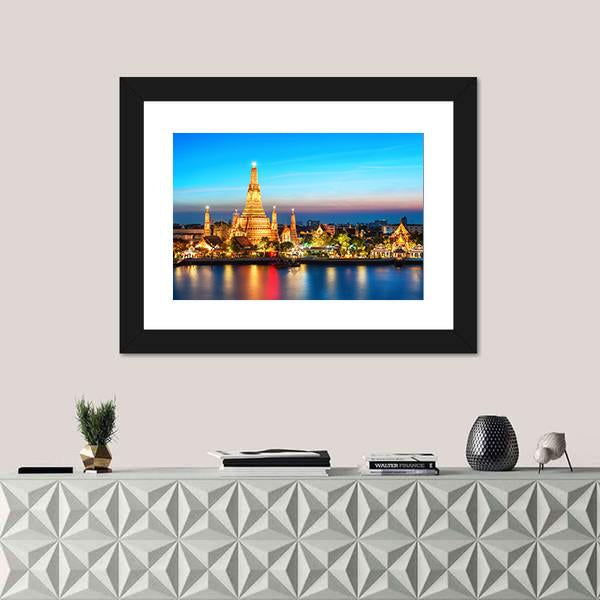 Wat Arun Night View Canvas Wall Art-1 Piece-Framed Print-20" x 16"-Tiaracle