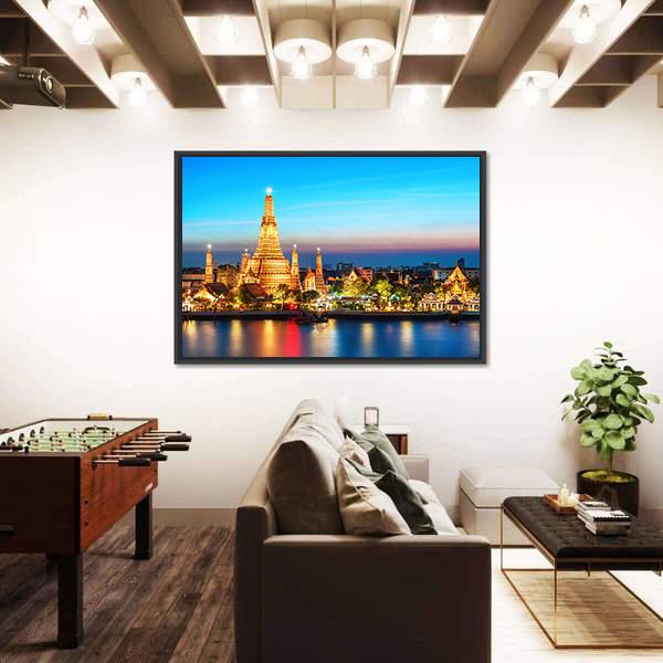 Wat Arun Night View Canvas Wall Art-3 Horizontal-Gallery Wrap-25" x 16"-Tiaracle