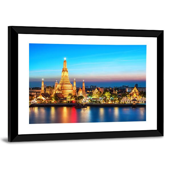 Wat Arun Night View Canvas Wall Art-3 Horizontal-Gallery Wrap-25" x 16"-Tiaracle