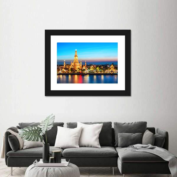 Wat Arun Night View Canvas Wall Art-3 Horizontal-Gallery Wrap-25" x 16"-Tiaracle