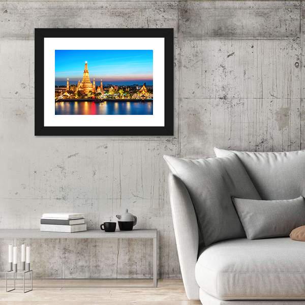 Wat Arun Night View Canvas Wall Art-3 Horizontal-Gallery Wrap-25" x 16"-Tiaracle