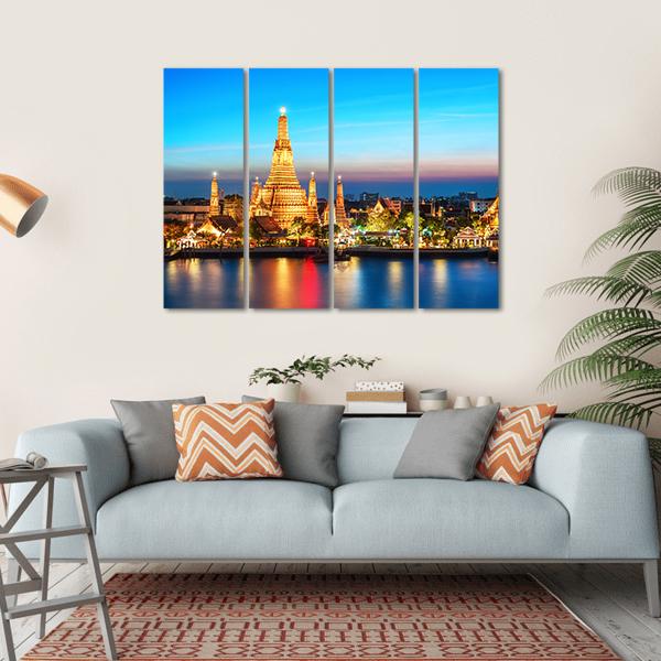 Wat Arun Night View Canvas Wall Art-4 Horizontal-Gallery Wrap-34" x 24"-Tiaracle