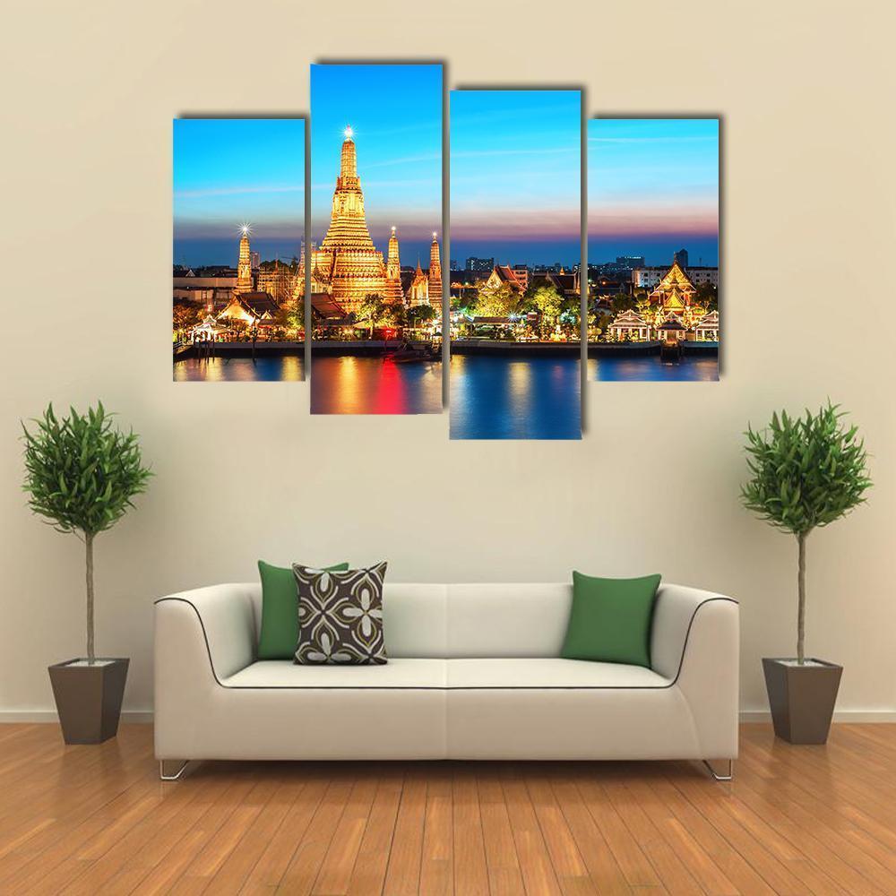 Wat Arun Night View Canvas Wall Art-4 Pop-Gallery Wrap-50" x 32"-Tiaracle