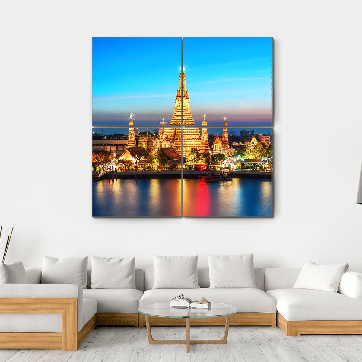Wat Arun Night View Canvas Wall Art-4 Square-Gallery Wrap-17" x 17"-Tiaracle