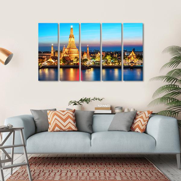 Wat Arun Night View Canvas Wall Art-5 Horizontal-Gallery Wrap-22" x 12"-Tiaracle