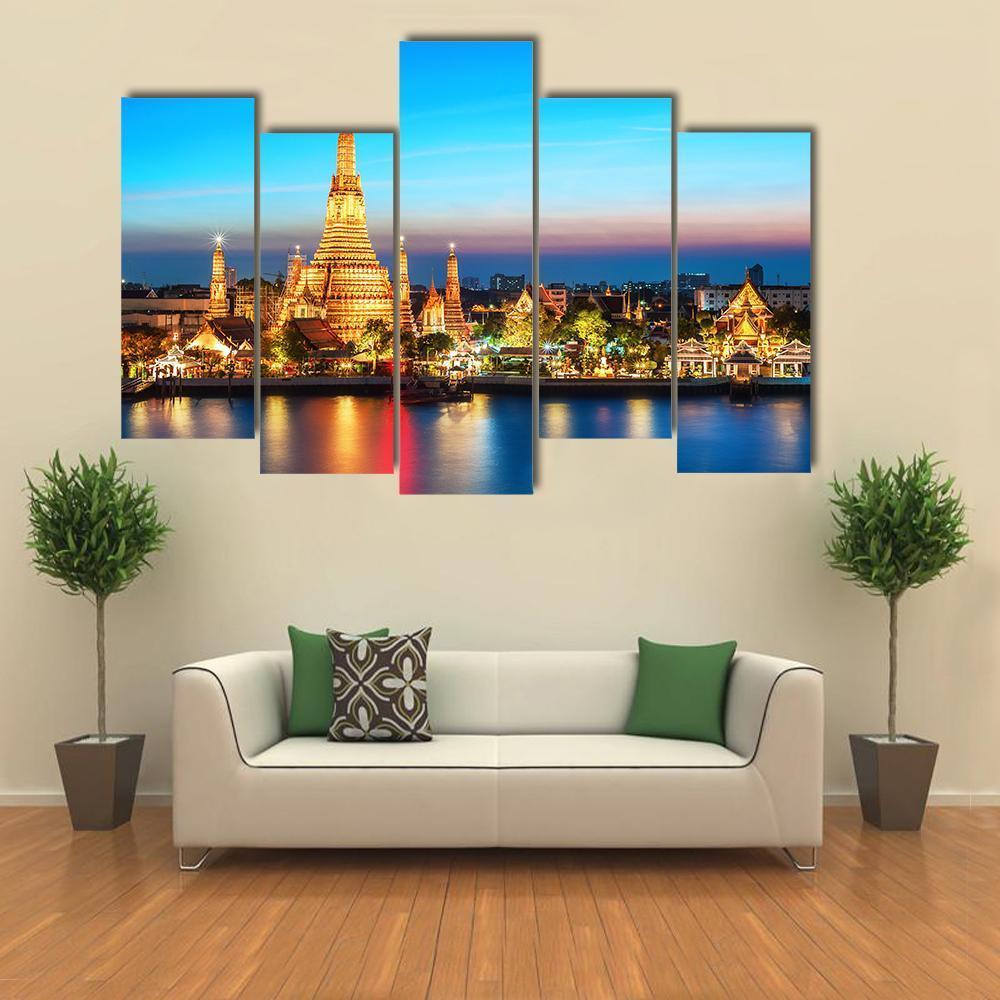 Wat Arun Night View Canvas Wall Art-5 Pop-Gallery Wrap-47" x 32"-Tiaracle