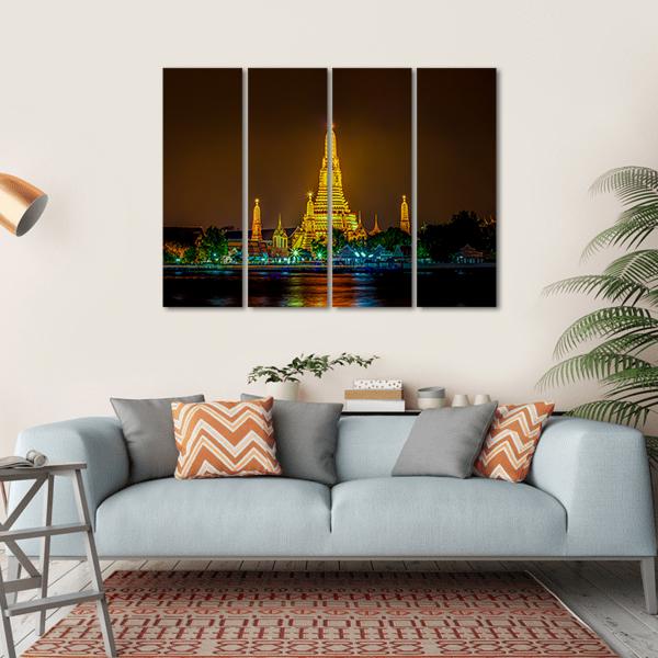 Wat Arun Ratchawararam Temple Bangkok Canvas Wall Art-4 Horizontal-Gallery Wrap-34" x 24"-Tiaracle