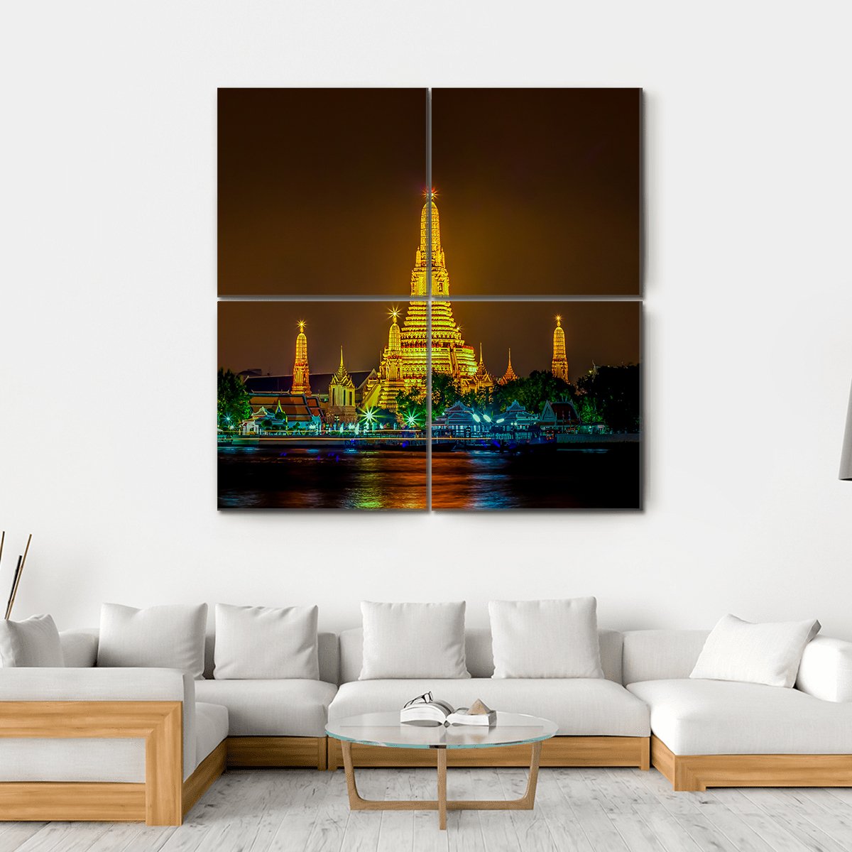 Wat Arun Ratchawararam Temple Bangkok Canvas Wall Art-4 Square-Gallery Wrap-17" x 17"-Tiaracle