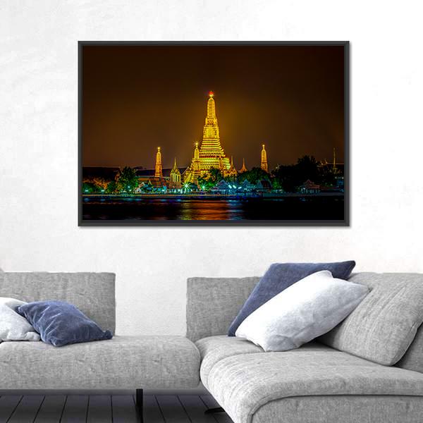 Wat Arun Ratchawararam Temple Bangkok Canvas Wall Art-3 Horizontal-Gallery Wrap-25" x 16"-Tiaracle