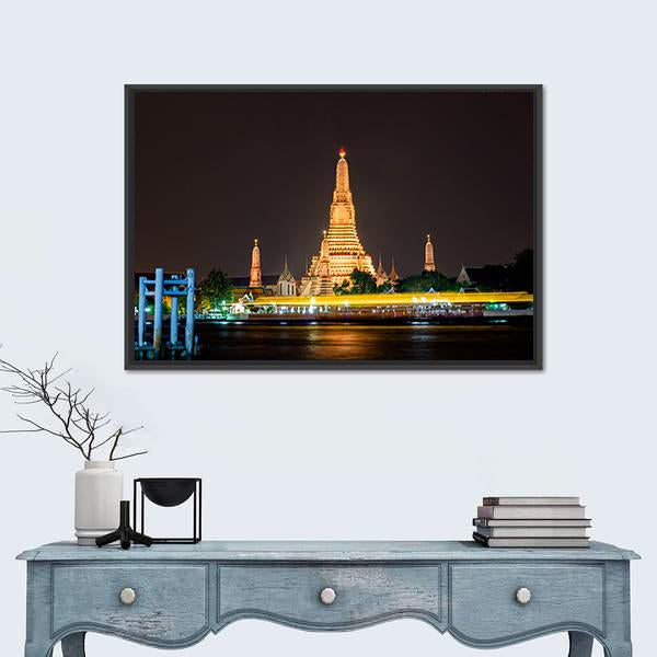 Wat Arun Ratchawararam Temple Canvas Wall Art-1 Piece-Floating Frame-24" x 16"-Tiaracle